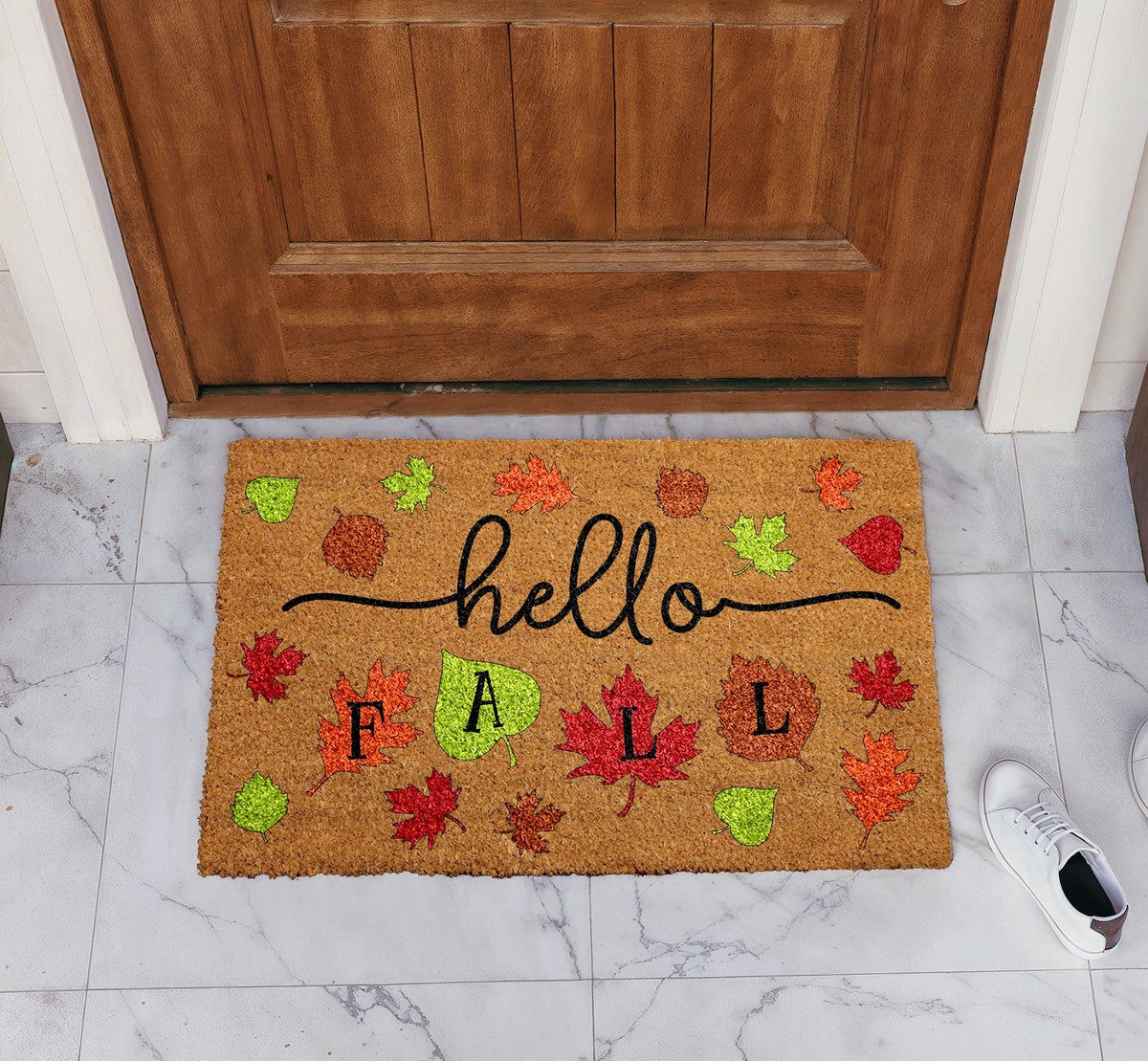 Hello Fall Doormat, Autumn Leaves Welcome Mat, Cute Seasonal Home Decor