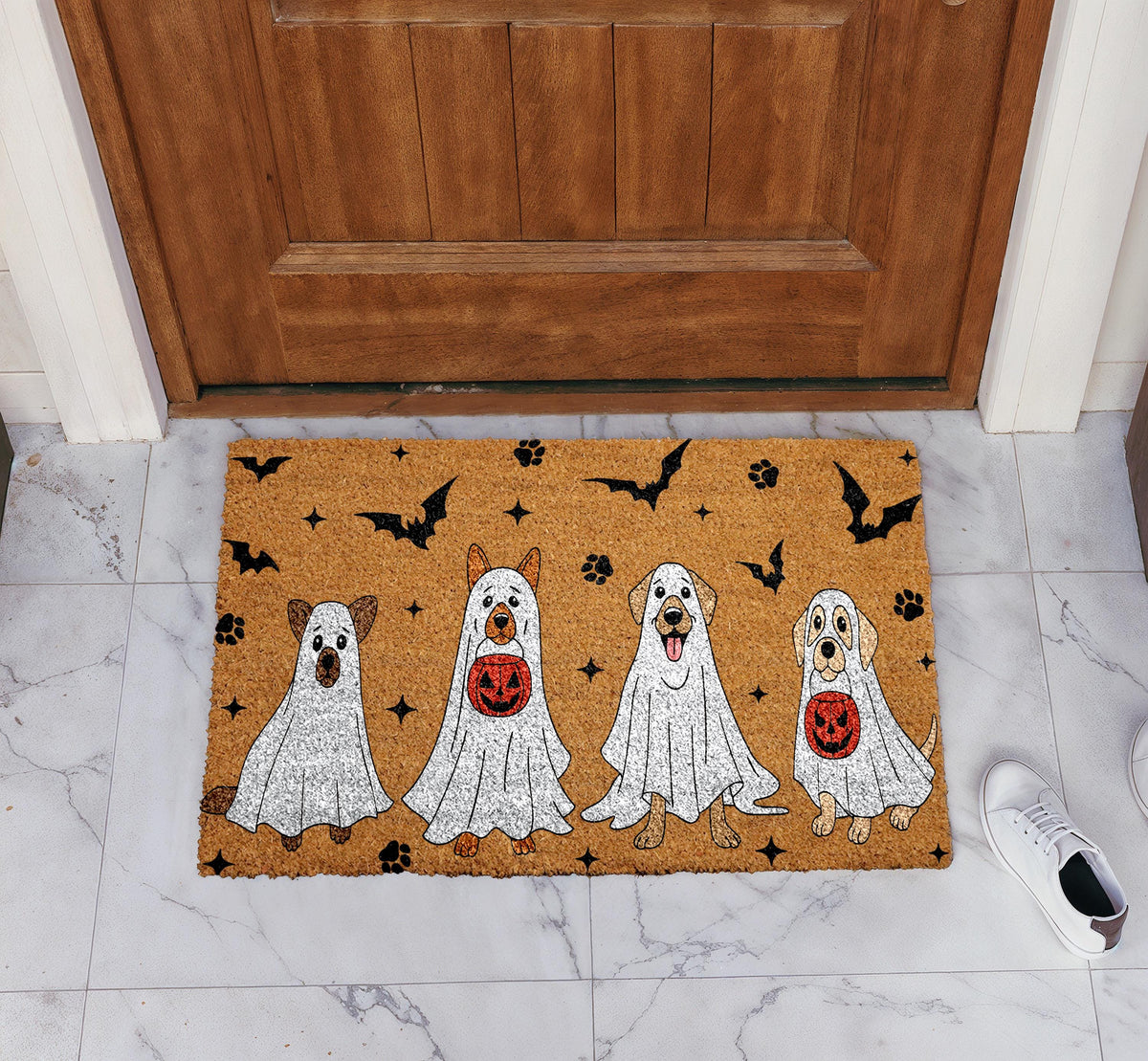 Ghost Dogs Doormat, Cute Halloween Welcome Mat, Dog Lover Gift, Funny Fall Porch Decor