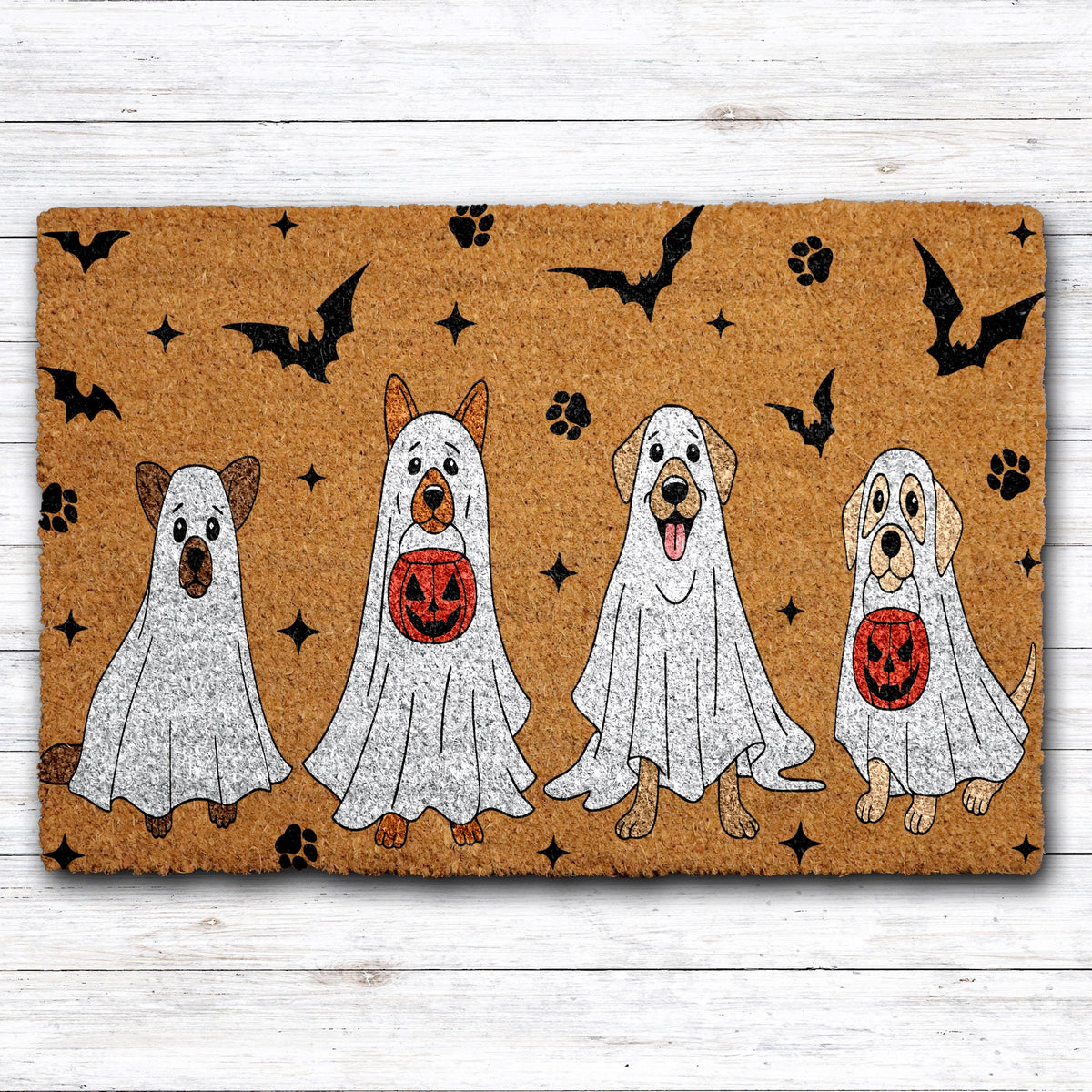 Ghost Dogs Doormat, Cute Halloween Welcome Mat, Dog Lover Gift, Funny Fall Porch Decor
