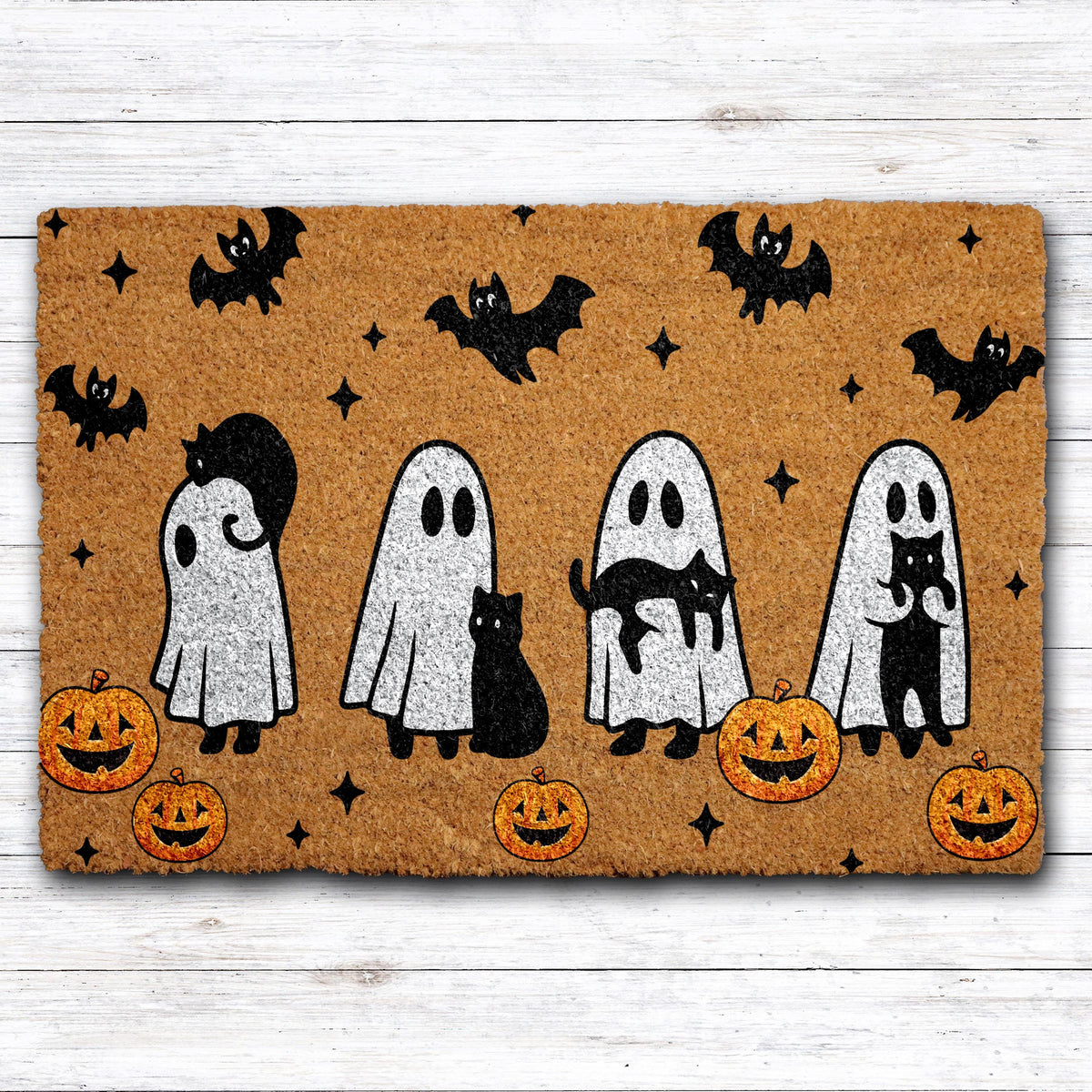 Cats & Bats Halloween Door Mat, Spooky Cats Doormat, Cute Ghosts Fall Decor
