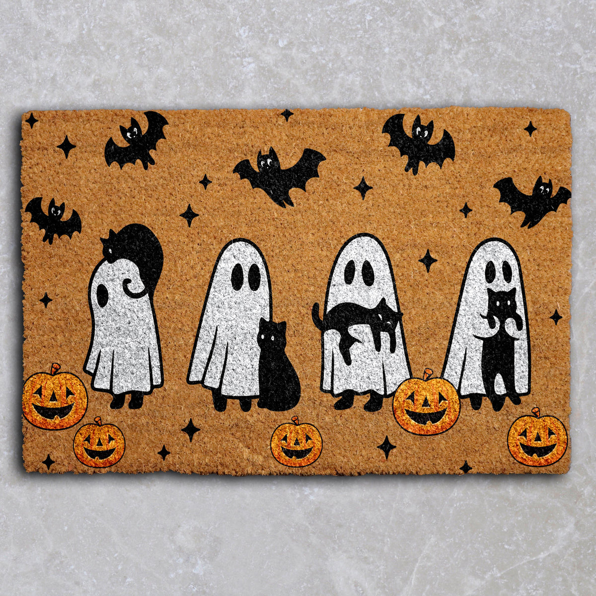 Cats & Bats Halloween Door Mat, Spooky Cats Doormat, Cute Ghosts Fall Decor