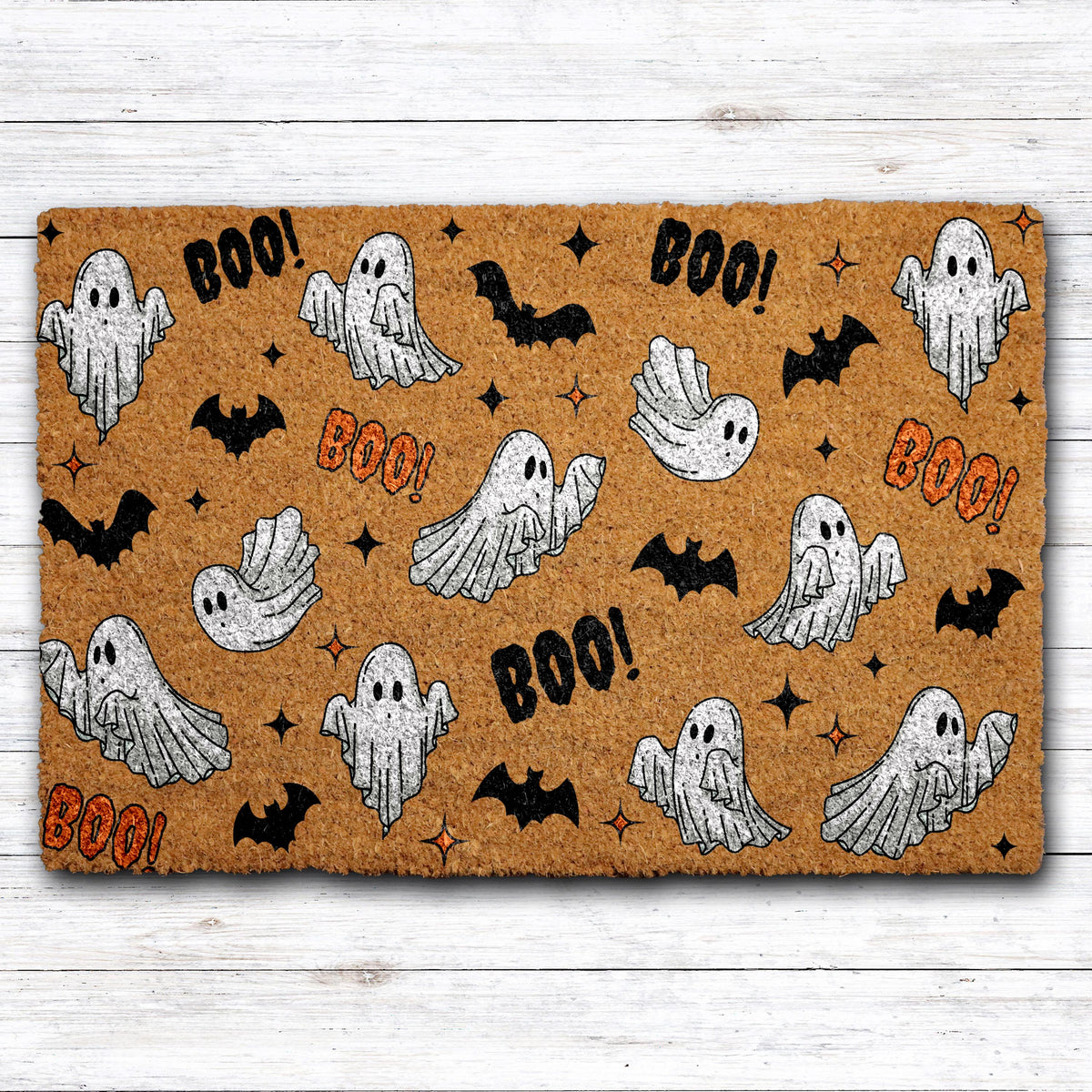 Ghost and Bat Pattern Doormat, Cute Halloween Welcome Mat, Spooky Season Home Entrance Rug