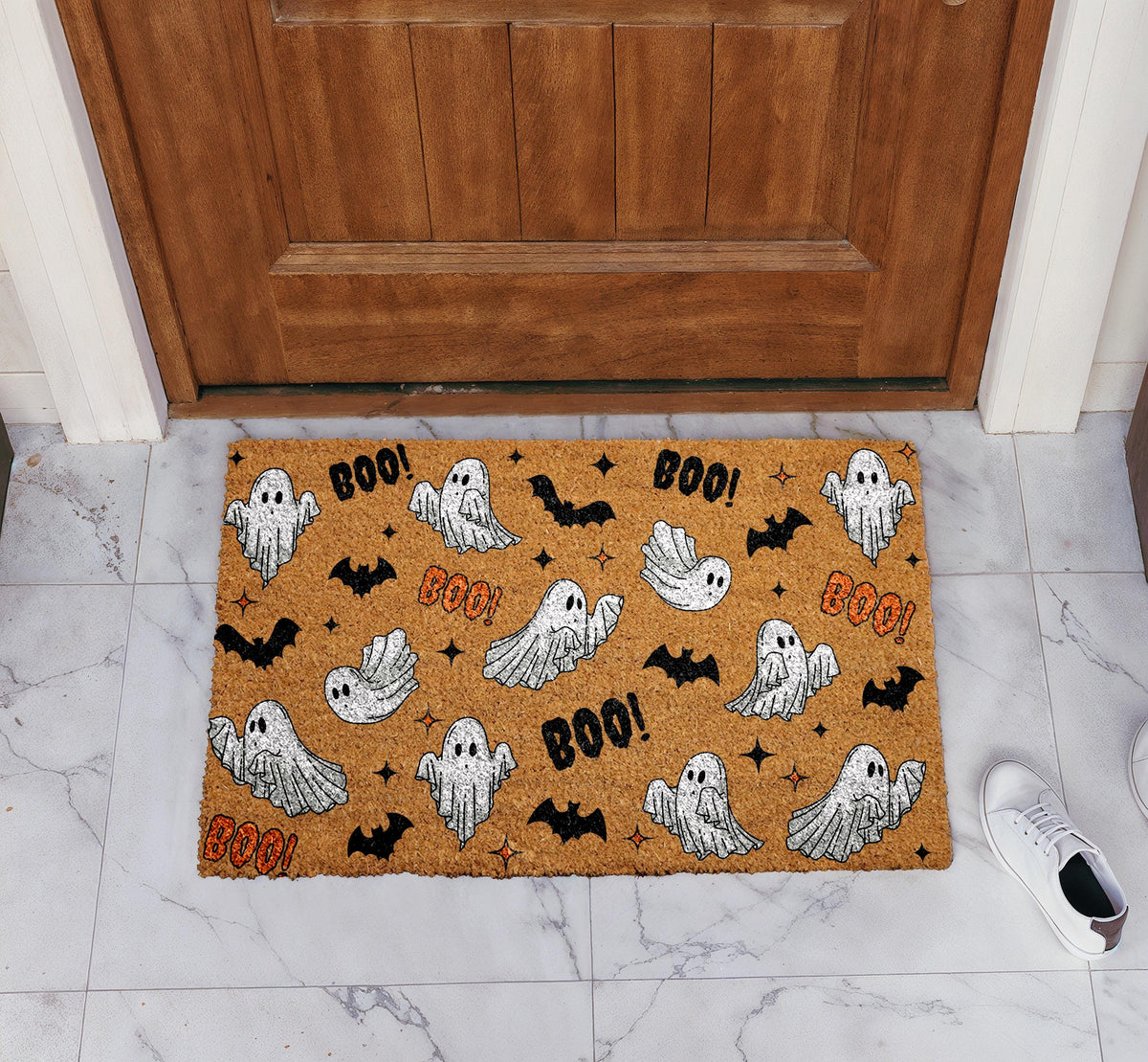 Ghost and Bat Pattern Doormat, Cute Halloween Welcome Mat, Spooky Season Home Entrance Rug