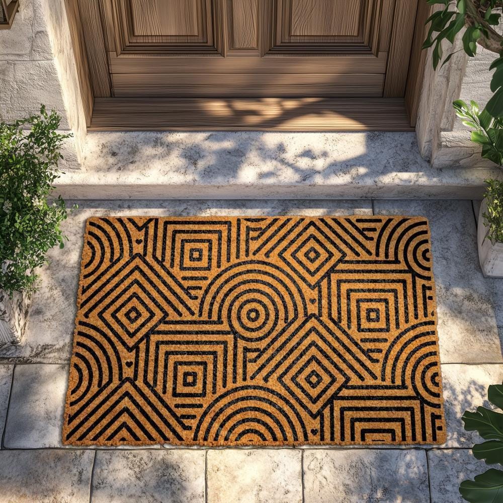 Modern Geometric Pattern Doormat, Minimalist Line Art Welcome Mat, Art Deco Housewarming Gift