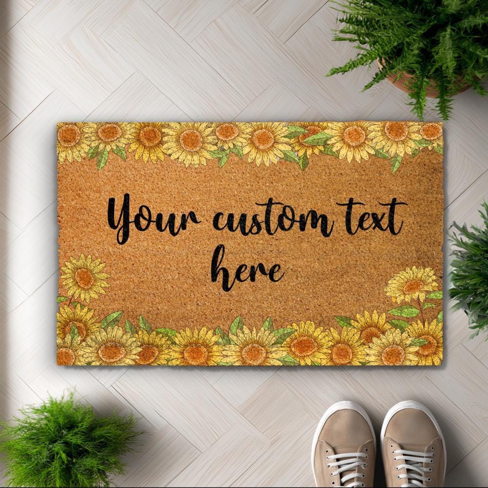 Sunflower Your Custom Text Here Coco Doormat, Personalized Floral Door Mat