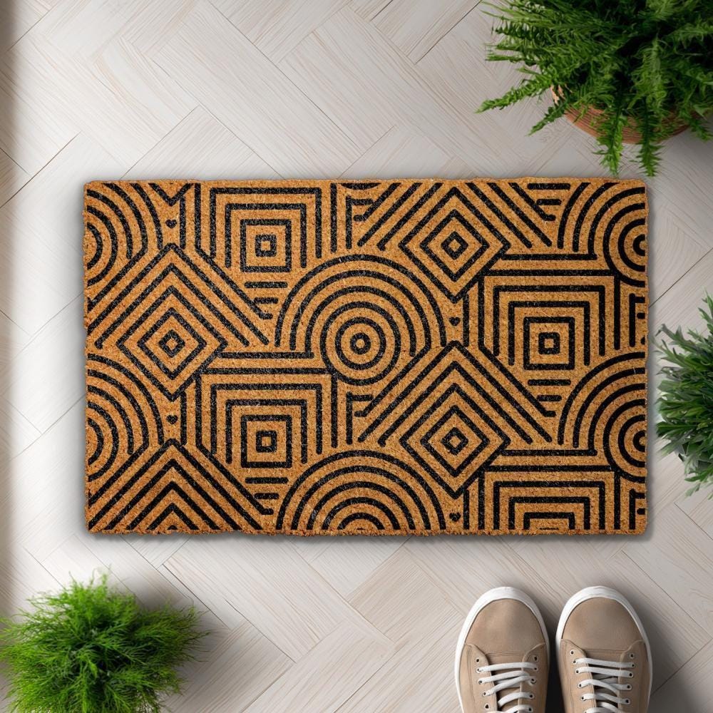 Modern Geometric Pattern Doormat, Minimalist Line Art Welcome Mat, Art Deco Housewarming Gift