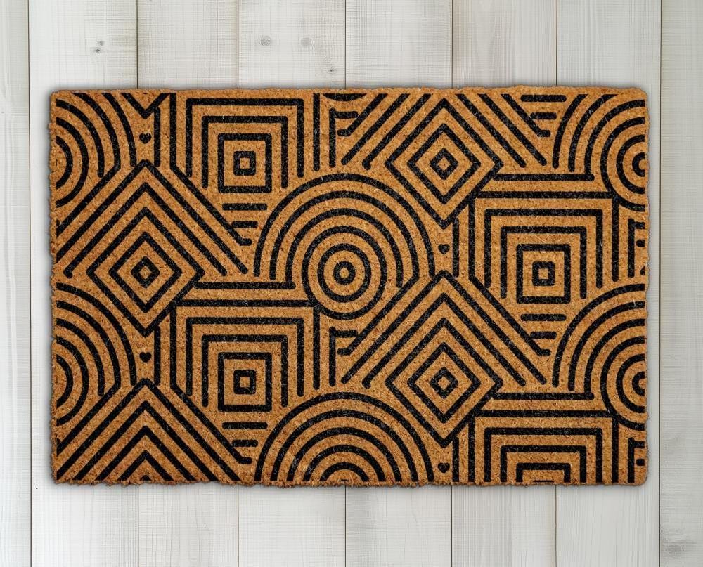 Modern Geometric Pattern Doormat, Minimalist Line Art Welcome Mat, Art Deco Housewarming Gift