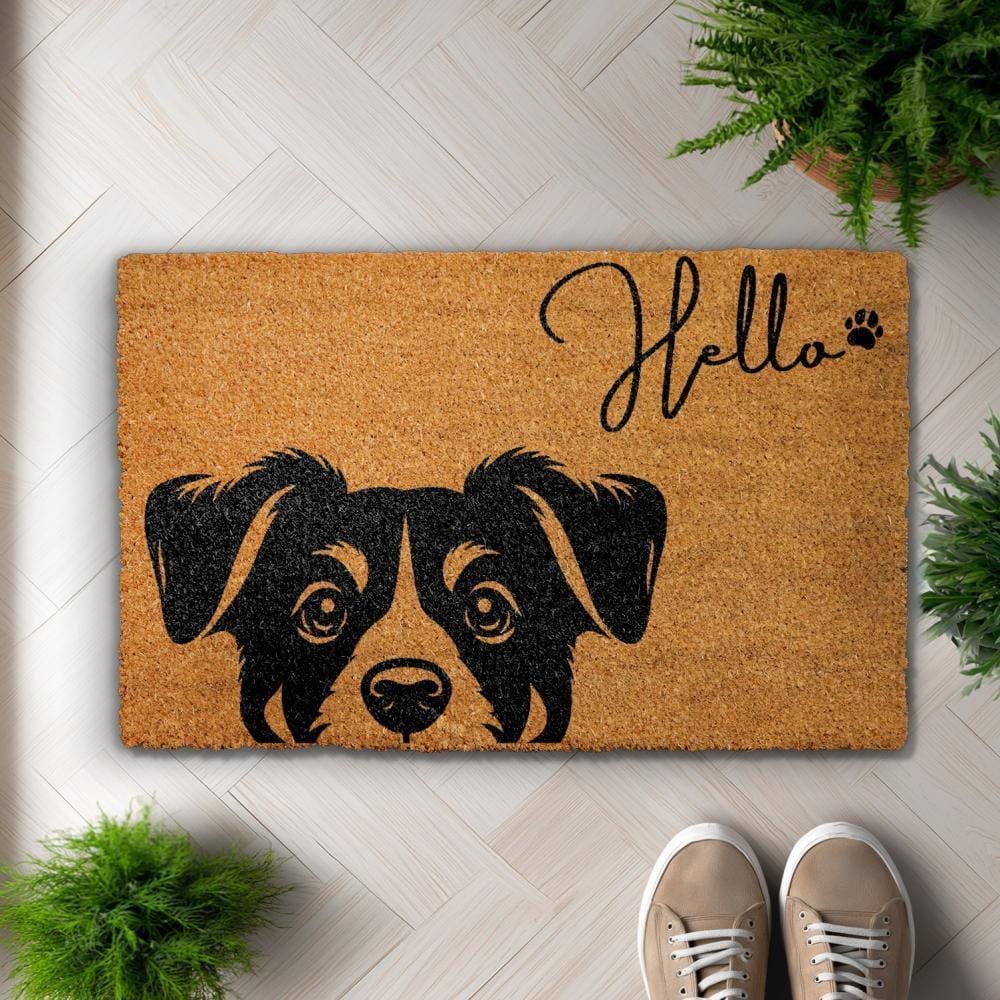 Hello Dog Doormat, Cute Dog Welcome Mat, Dog Lover Home Decor, Pet Owner Front Porch Coir Rug