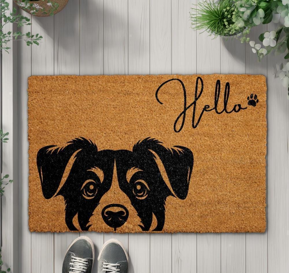 Hello Dog Doormat, Cute Dog Welcome Mat, Dog Lover Home Decor, Pet Owner Front Porch Coir Rug