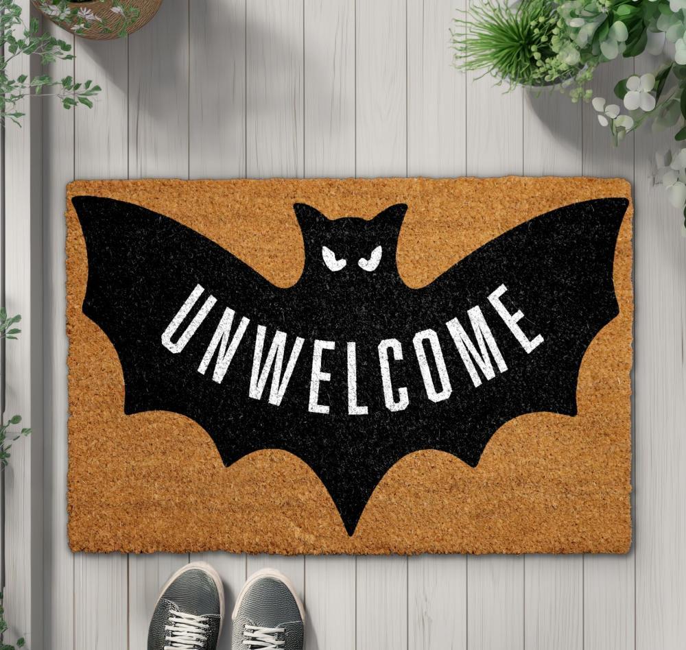 Halloween Unwelcome Mat, Funny Bat Doormat, Spooky Front Door Decor, Gothic Halloween Gift