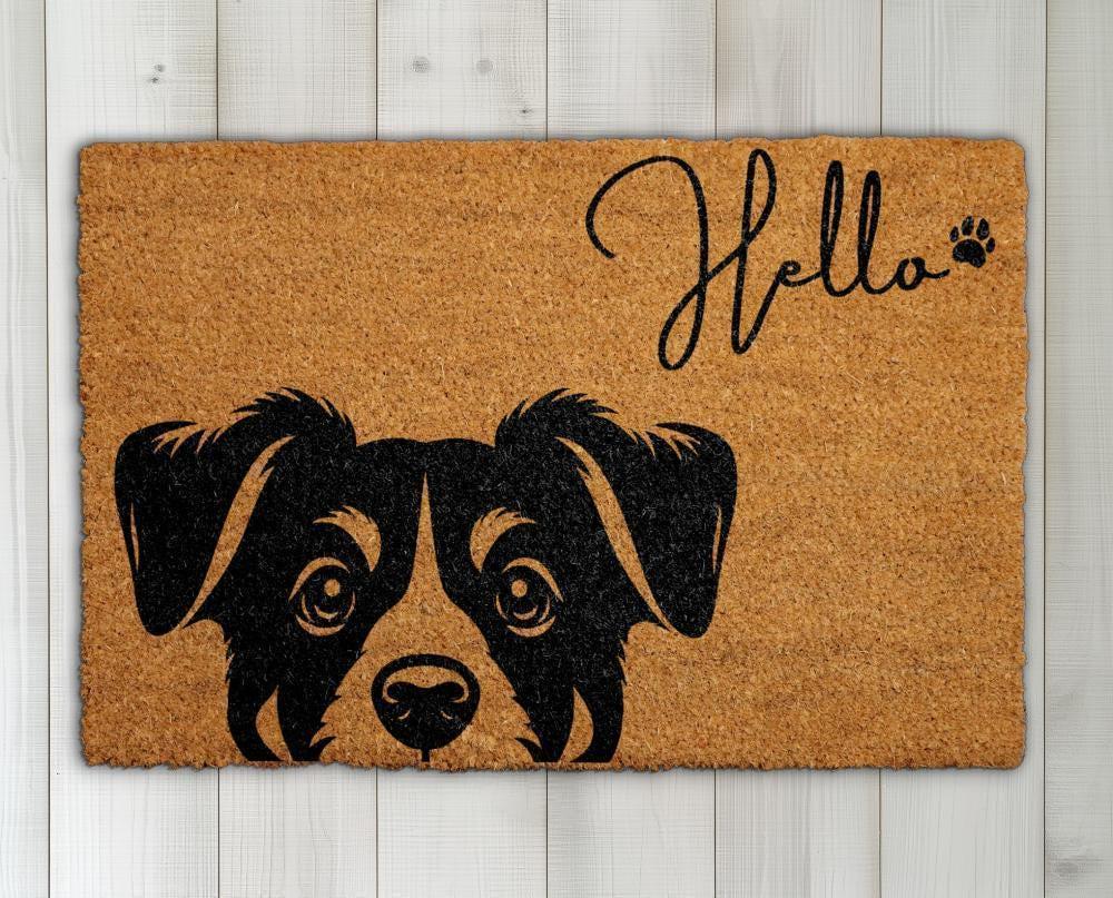 Hello Dog Doormat, Cute Dog Welcome Mat, Dog Lover Home Decor, Pet Owner Front Porch Coir Rug