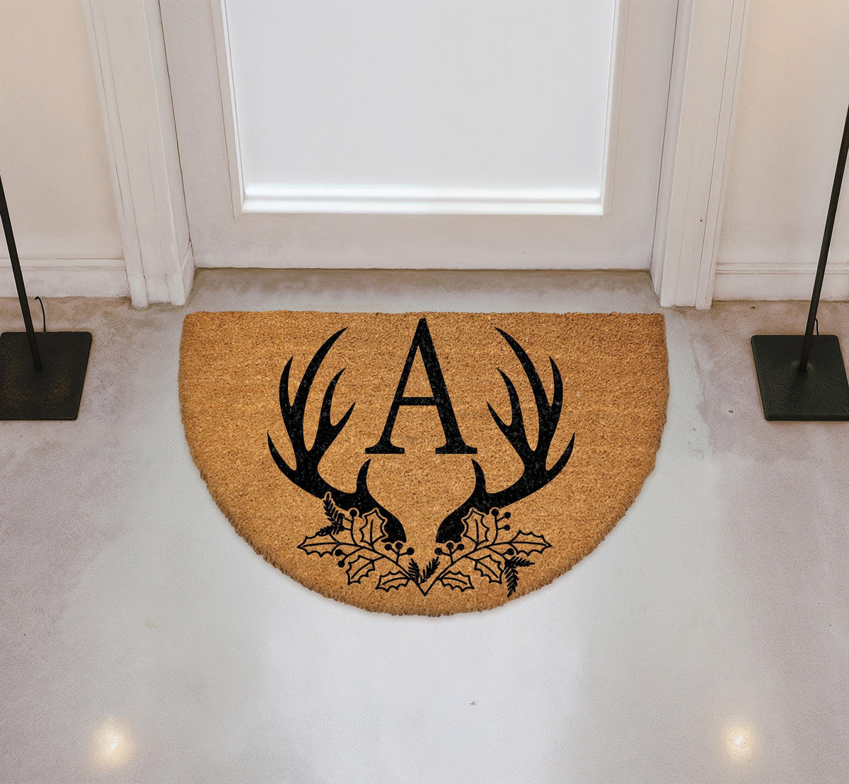 Custom Antler Monogram Doormat, Personalized Family Name Initial Welcome Mat