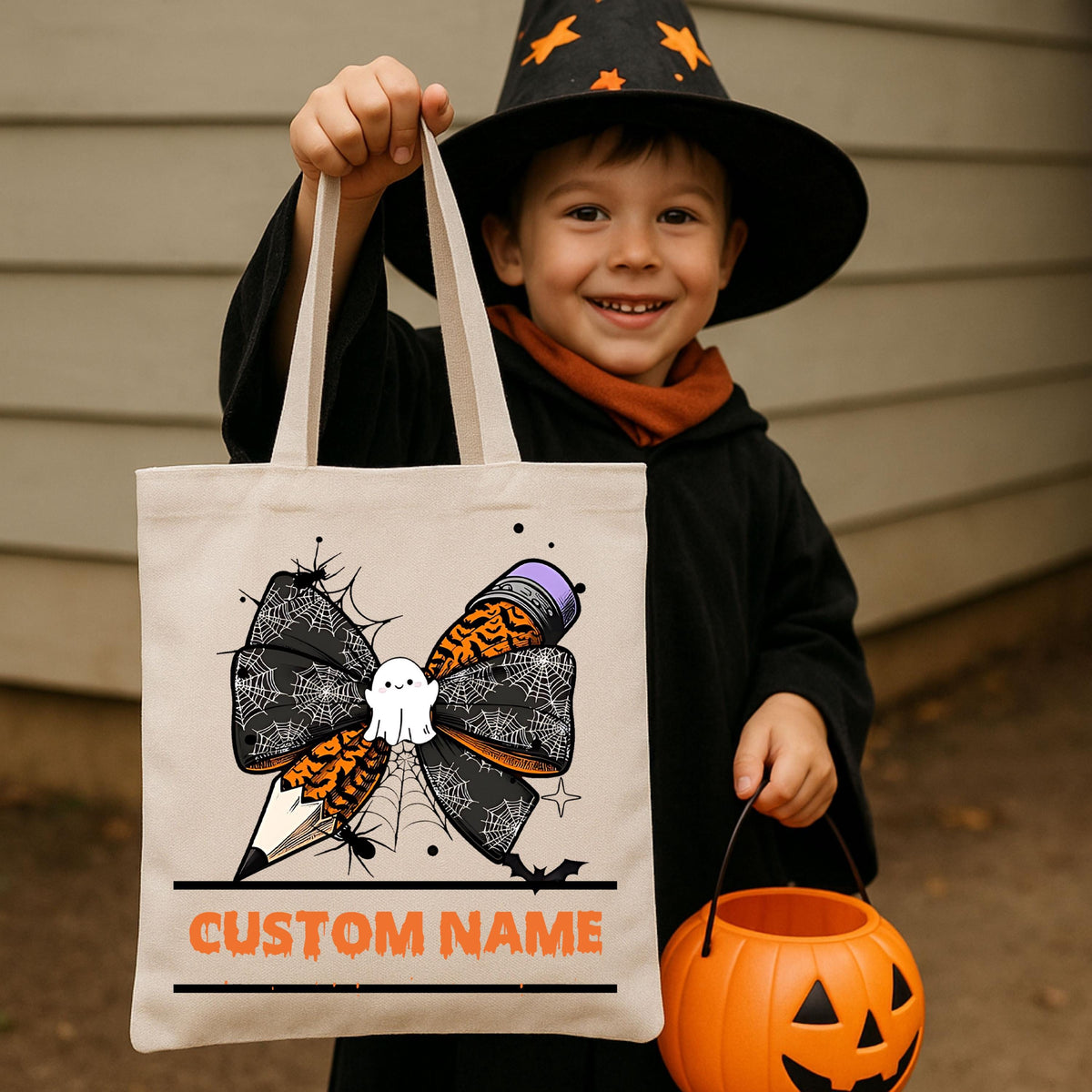 Custom Halloween Teacher Tote Bag, Personalized Teacher Spooky Ghost Bag, Cute Teacher Tote Bag, Fall Teacher Bag, Canvas Bag for Teacher