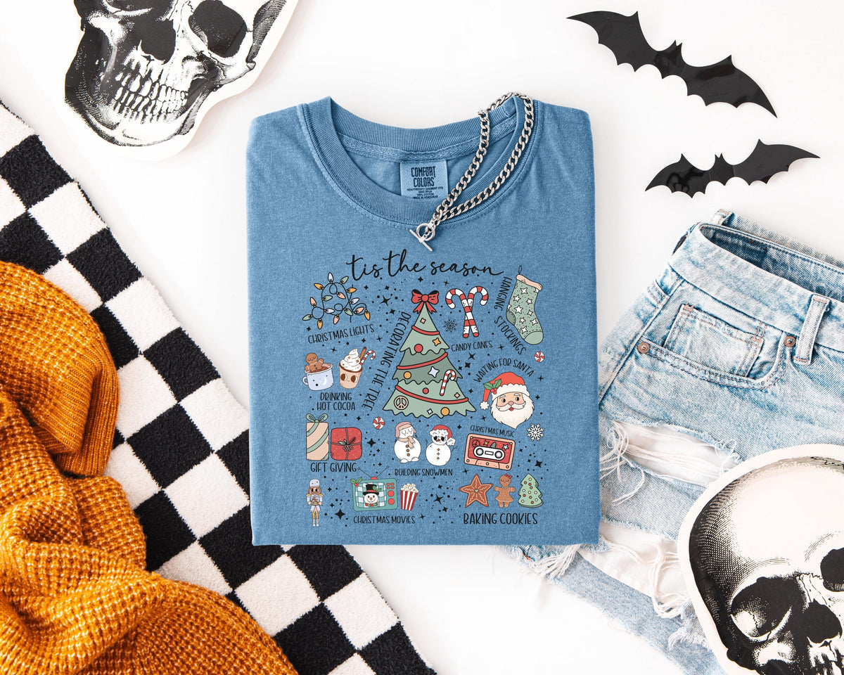 Comfort Colors® Tis the Season Christmas T-shirt, Merry Christmas Tee, Christmas Tree Shirt, Family Xmas Gift, Christmas Lights Long Sleeve