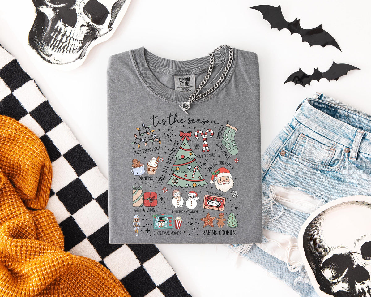 Comfort Colors® Tis the Season Christmas T-shirt, Merry Christmas Tee, Christmas Tree Shirt, Family Xmas Gift, Christmas Lights Long Sleeve