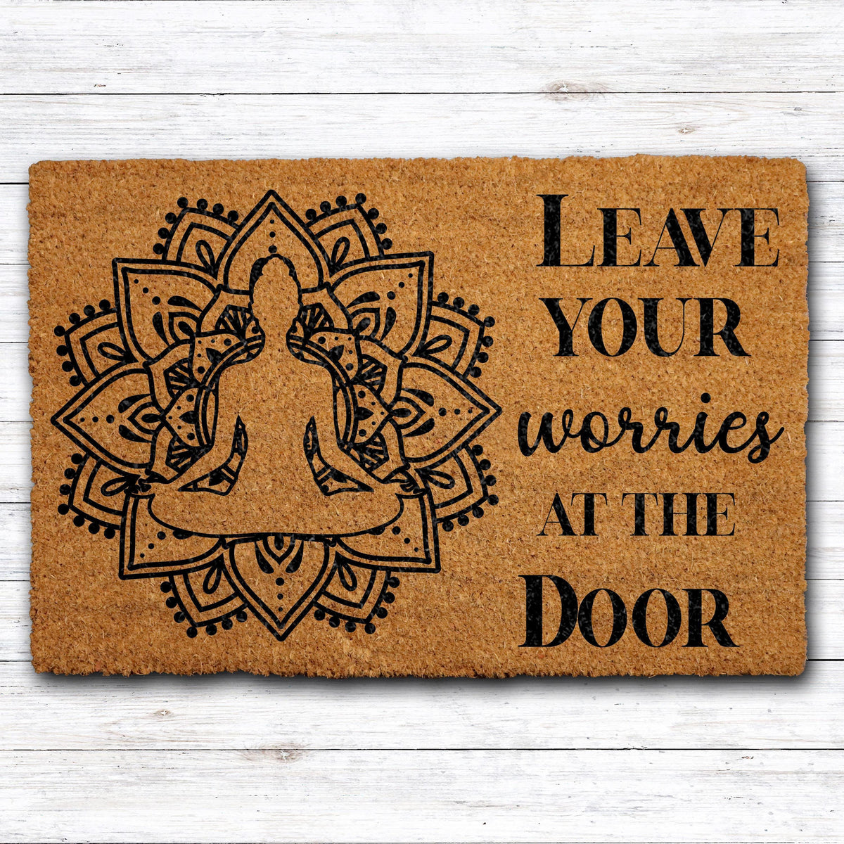 Leave Your Worries at the Door Doormat, Yoga Welcome Mat, Zen Home Entrance Decor