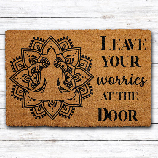Leave Your Worries at the Door Doormat, Yoga Welcome Mat, Zen Home Entrance Decor