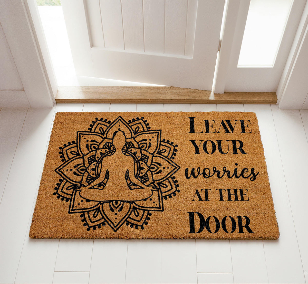 Leave Your Worries at the Door Doormat, Yoga Welcome Mat, Zen Home Entrance Decor