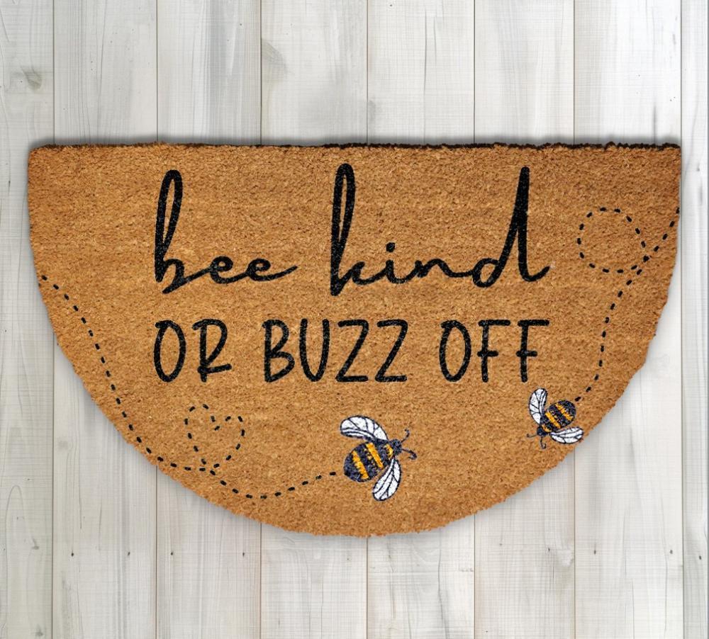 Bee Kind Or Buzz Off Doormat, Bumblebee Welcome Mat, Funny Home Entryway Decor