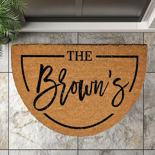 Custom Family Name Doormat, Natural Coir Semi Circle Welcome Mat