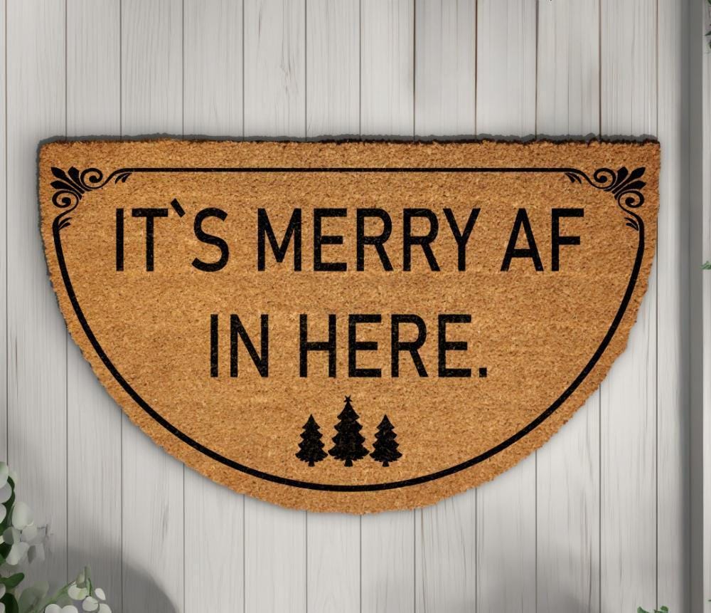 Merry AF Doormat, Funny Christmas Porch Decor, Festive Welcome Mat, Xmas Trees Rug