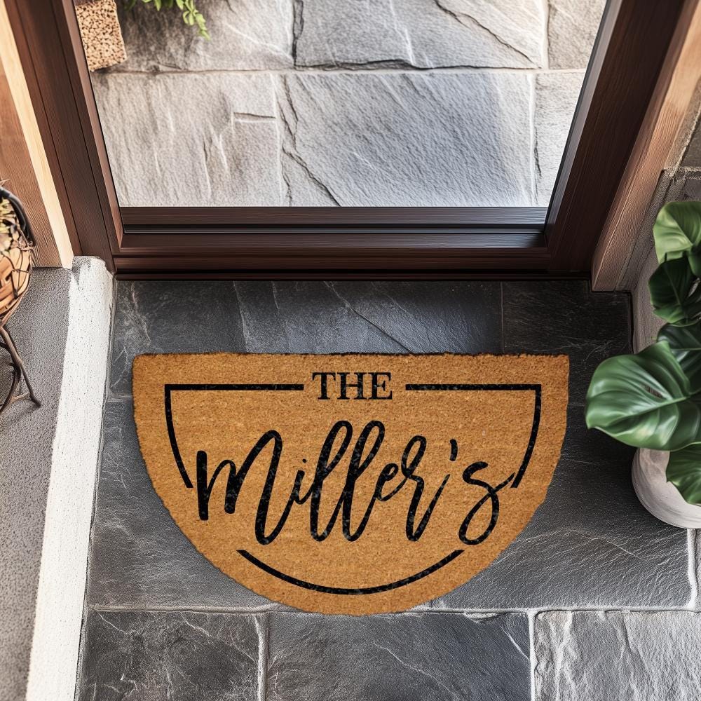Custom Family Name Doormat, Natural Coir Semi Circle Welcome Mat