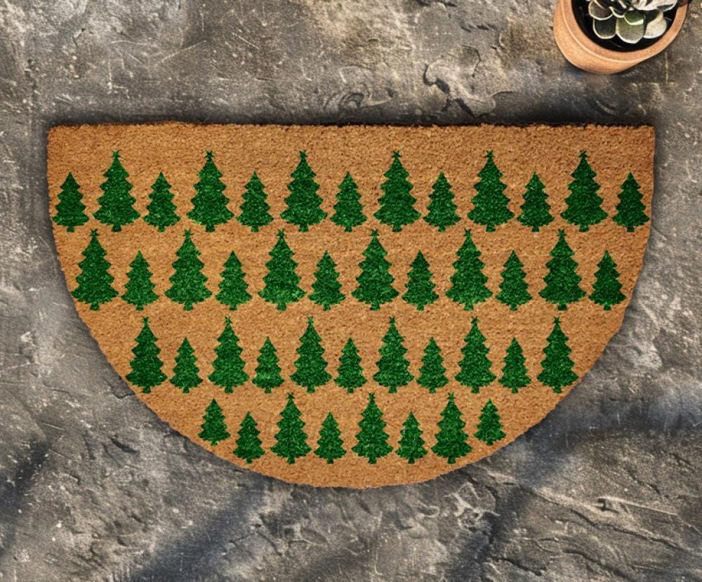 Christmas Tree Pattern Doormat, Winter Front Porch Rug, Cute Christmas Welcome Mat