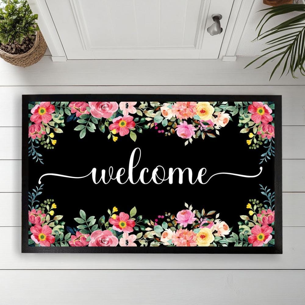 Flower Design Doormat, Cute Welcome Rug for Front Door