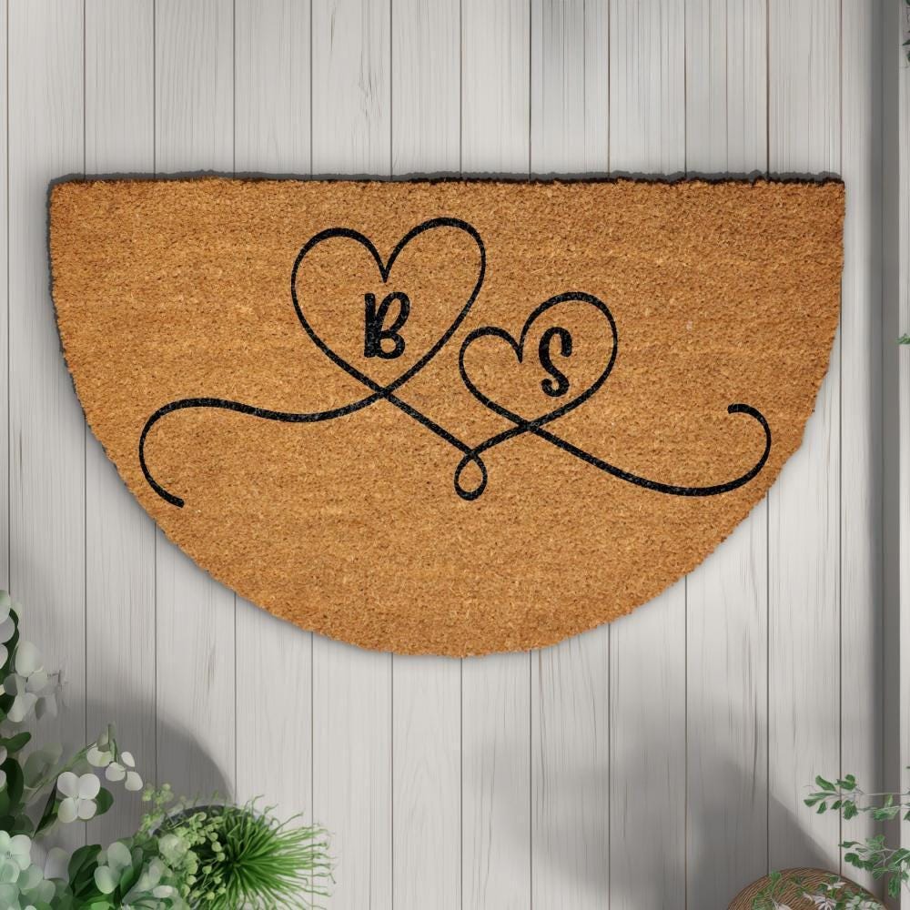 Custom Initials & Heart Welcome Mat, Personalized Family Doormat