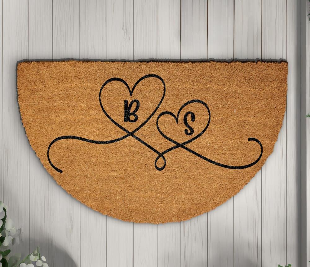 Custom Initials & Heart Welcome Mat, Personalized Family Doormat