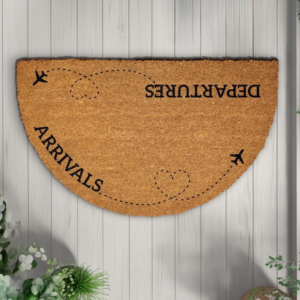 Arrivals & Departures Doormat, Funny Airplane Welcome Mat, Flight Attendant Home Decor