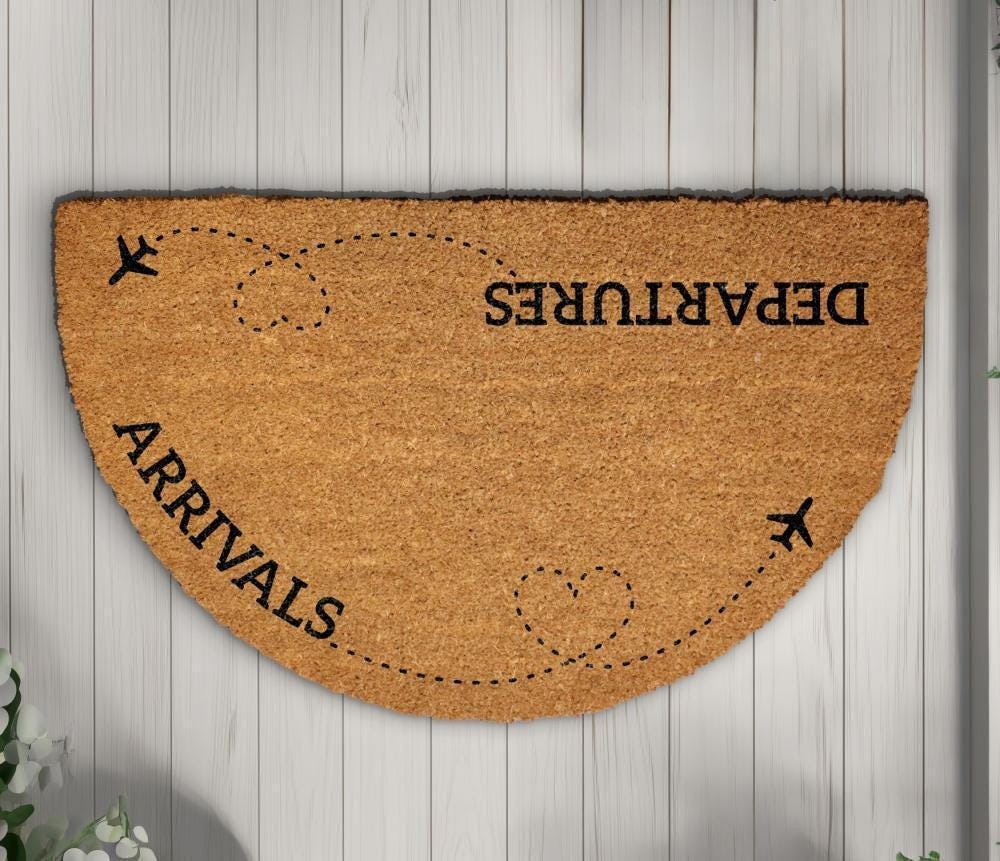 Arrivals & Departures Doormat, Funny Airplane Welcome Mat, Flight Attendant Home Decor