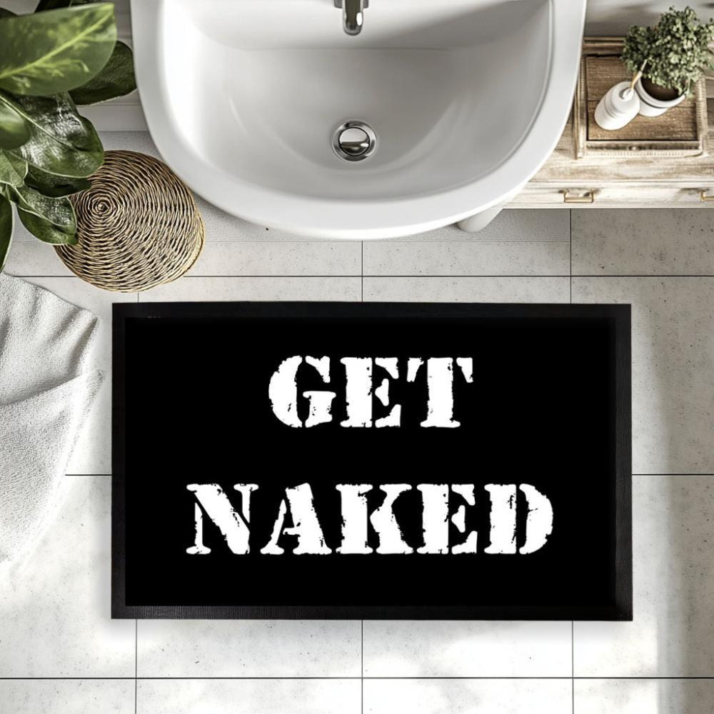 Get Naked Bathroom Mat, Custom Shower Rug, Funny Quote Bath Mat, Non-Slip Toilet Decor