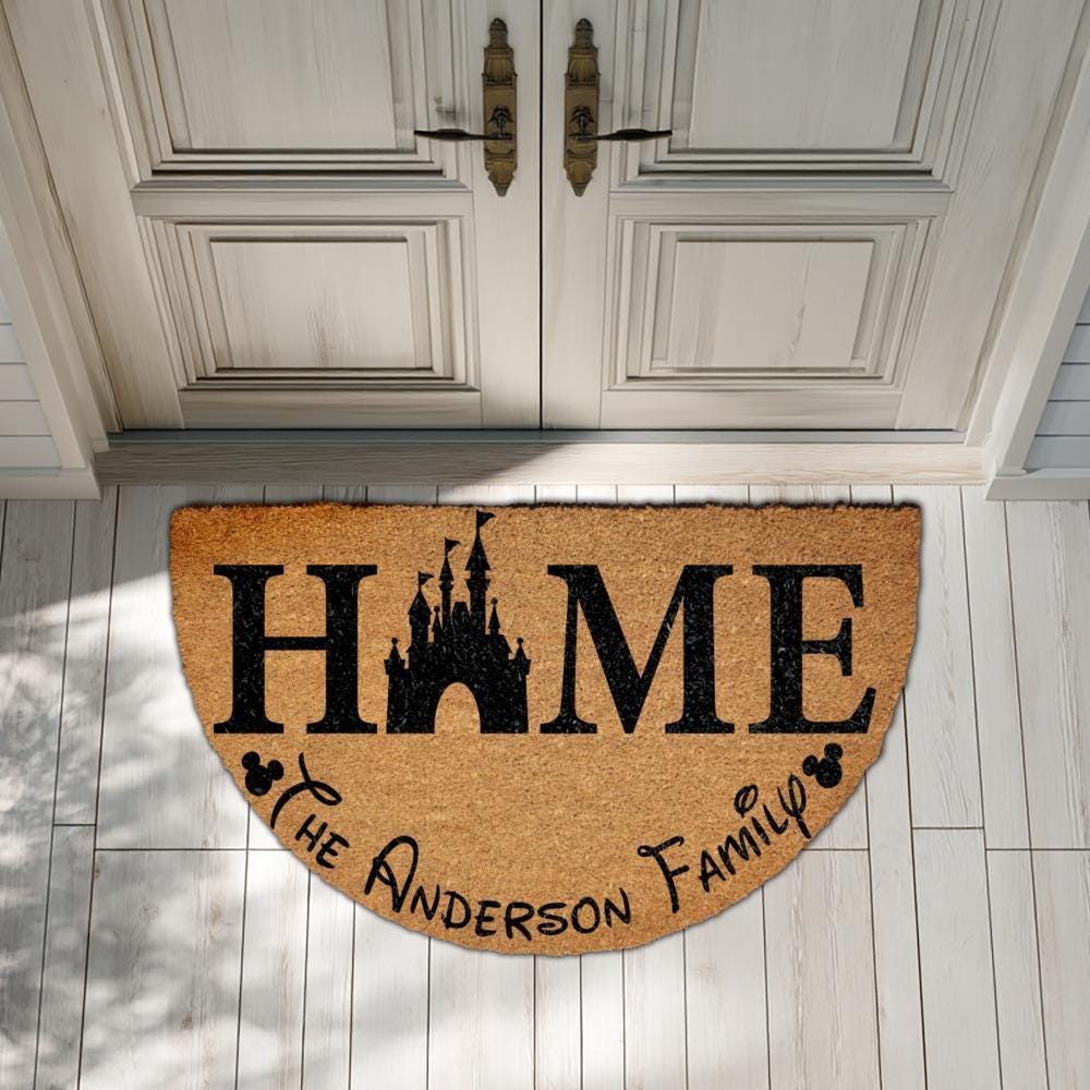 Personalized Family Doormat, Castle Theme Welcome Mat, Custom Name Entry Rug, Front Porch Decor