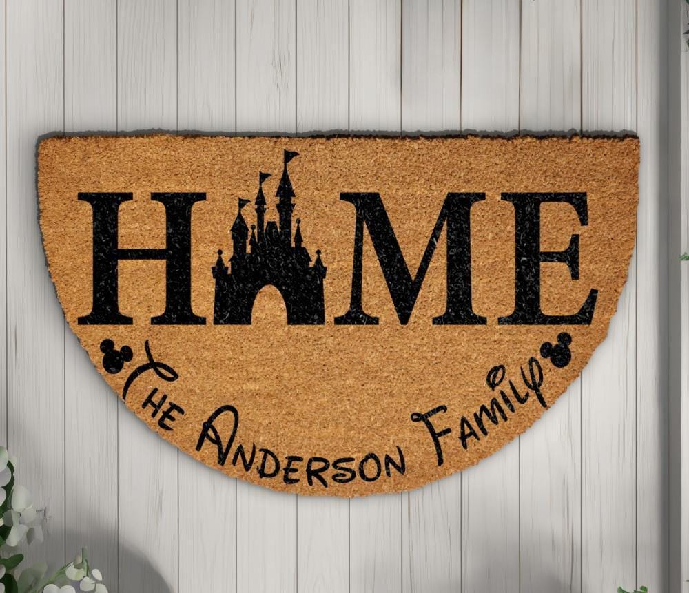 Personalized Family Doormat, Castle Theme Welcome Mat, Custom Name Entry Rug, Front Porch Decor