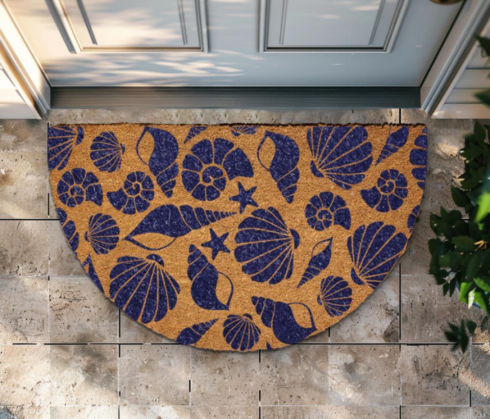 Coastal Seashell & Starfish Doormat, Beach House Entryway Decor, Ocean Lovers Coir Mat