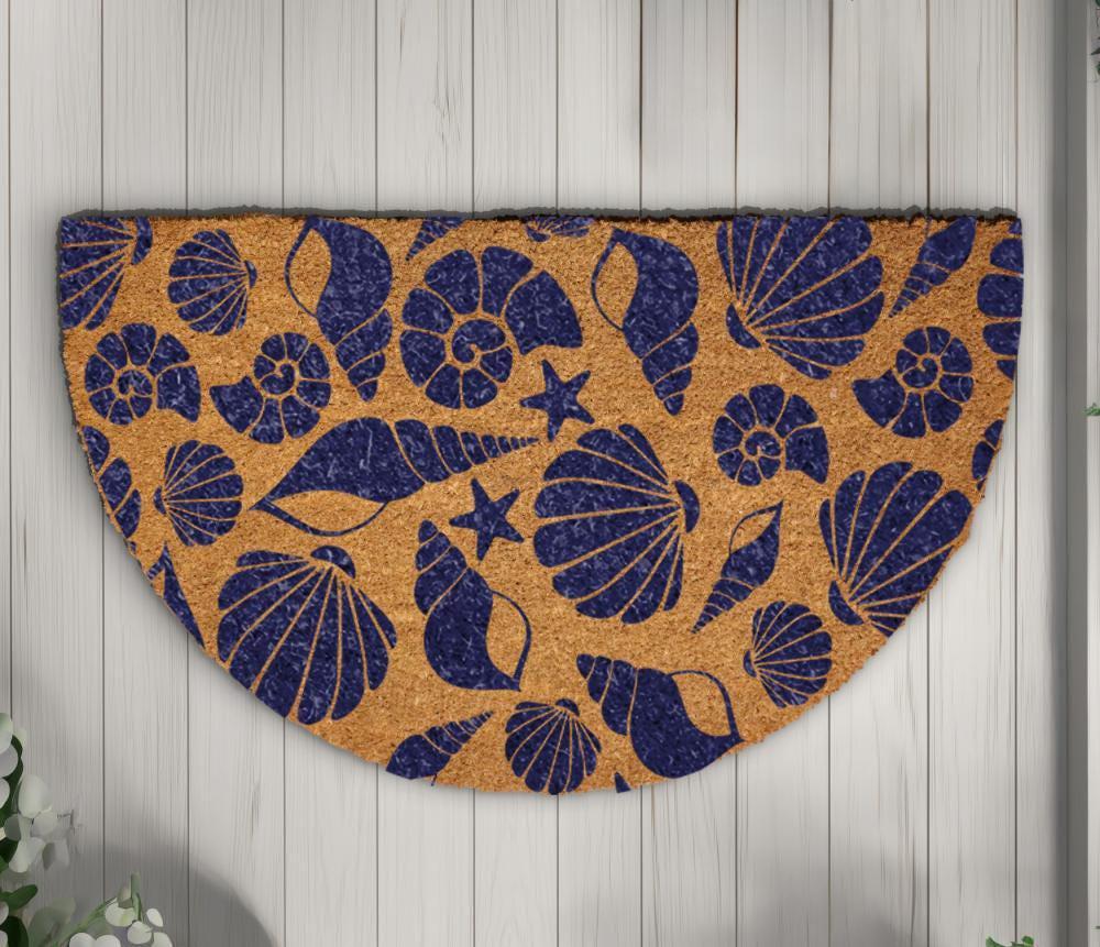 Coastal Seashell & Starfish Doormat, Beach House Entryway Decor, Ocean Lovers Coir Mat