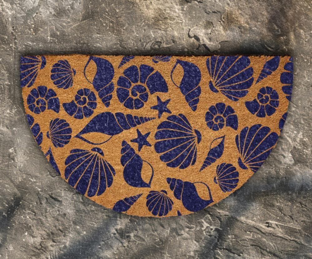 Coastal Seashell & Starfish Doormat, Beach House Entryway Decor, Ocean Lovers Coir Mat
