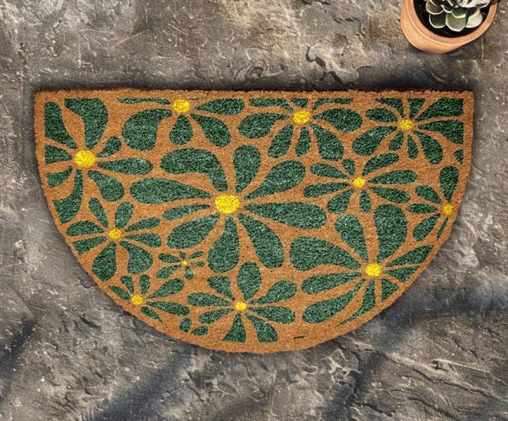 Retro Daisy Pattern Doormat, Mid-Century Modern Inspired Welcome Mat