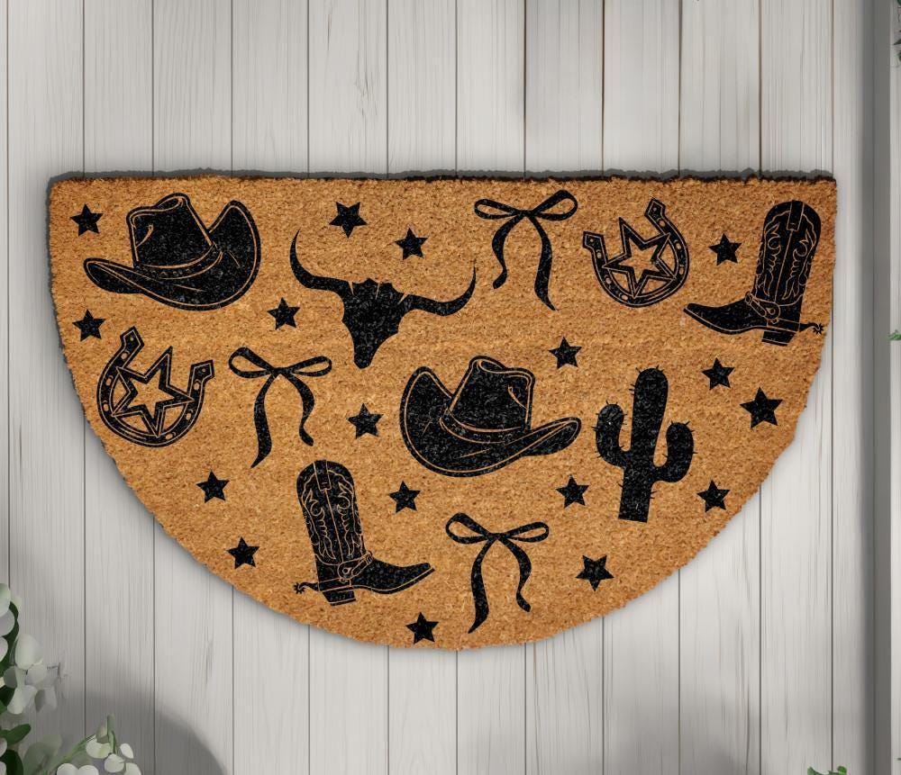Cowboy Cowgirl Doormat, Boot & Hats Door Mat, Rustic Western Welcome Mat