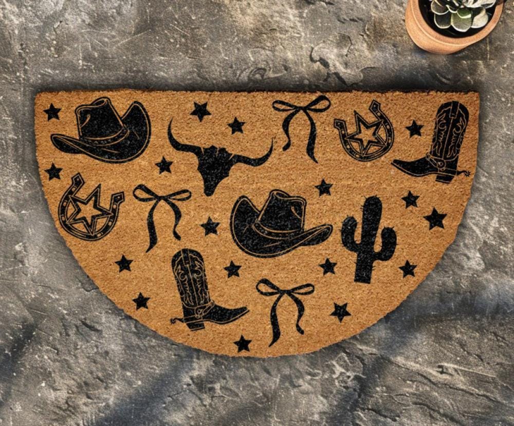 Cowboy Cowgirl Doormat, Boot & Hats Door Mat, Rustic Western Welcome Mat