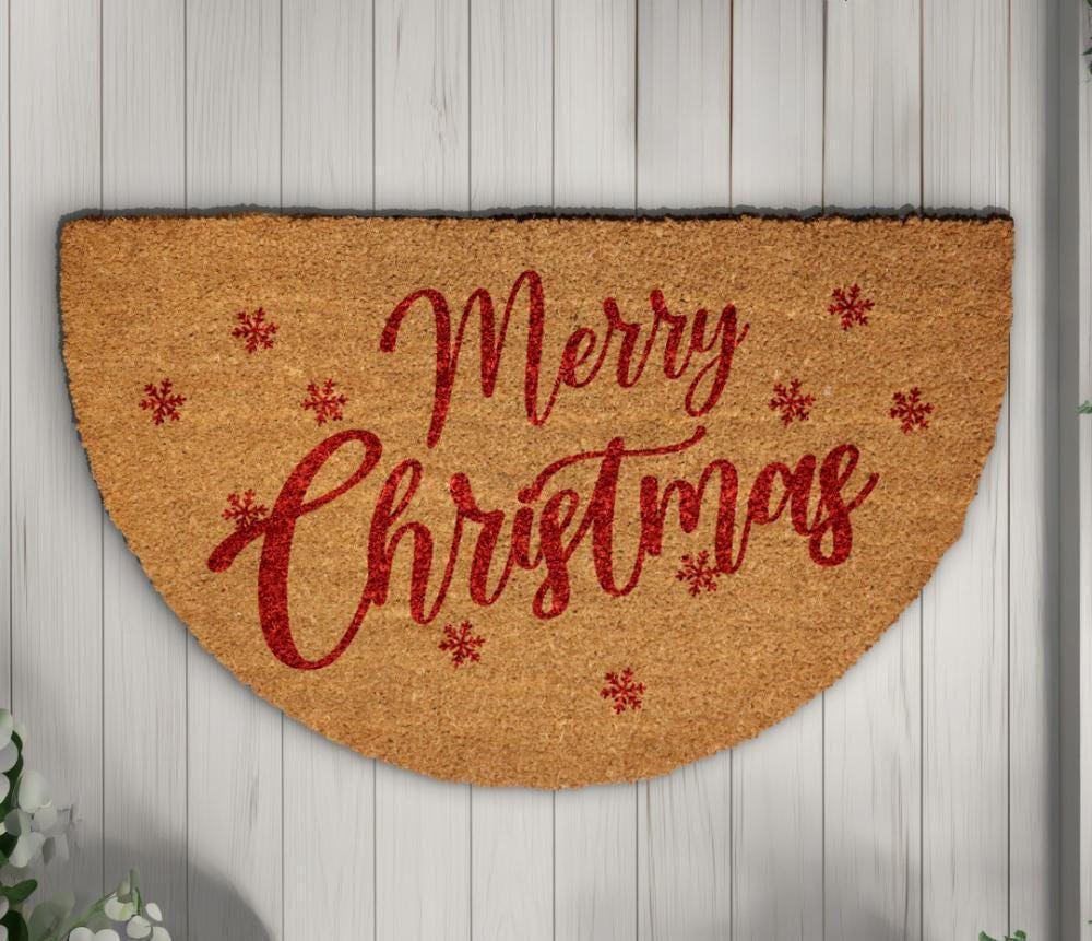 Merry Christmas Door Mat, Cute Xmas Front Porch Rug, Holiday Season Welcome Mat