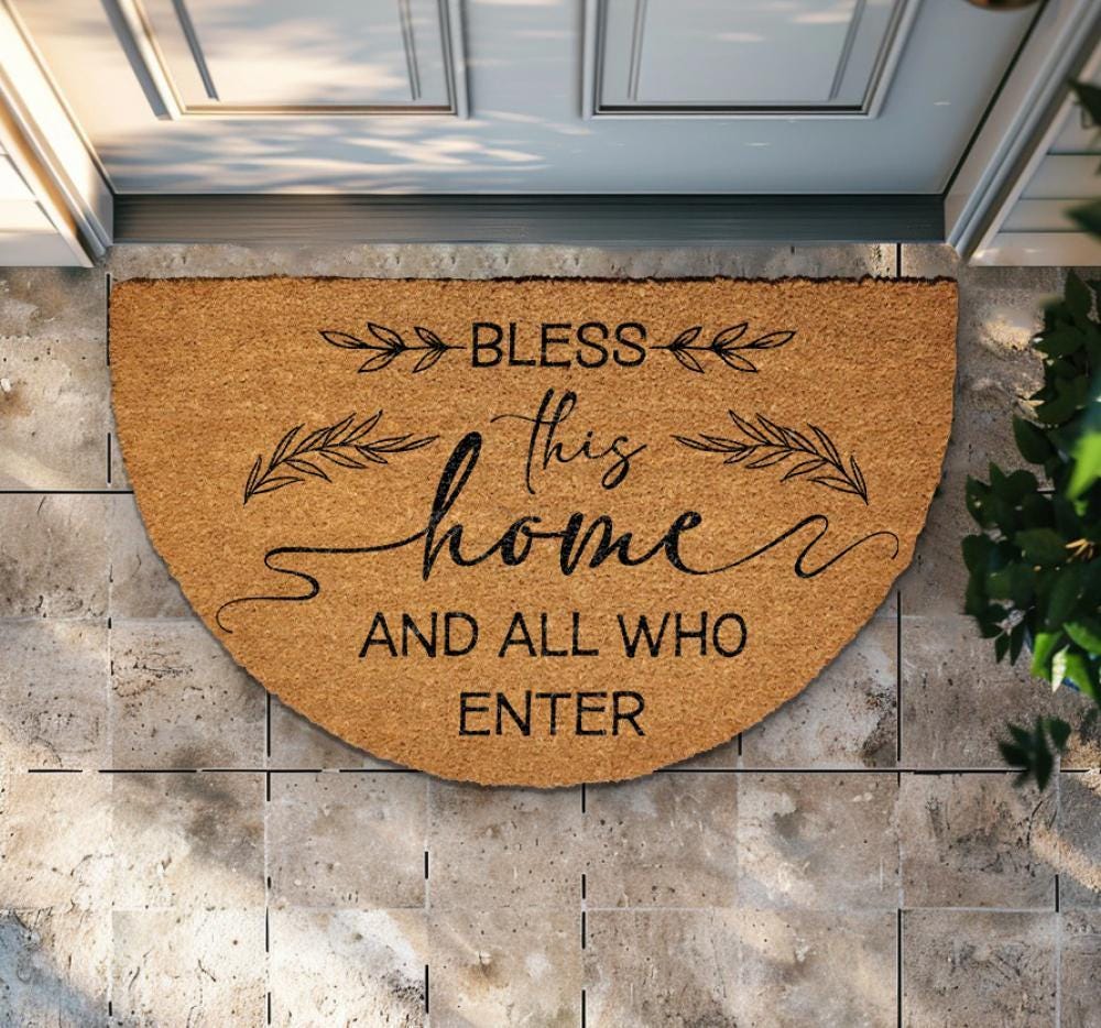 Bless This Home and All Who Enter Doormat, Christian Welcome Mat