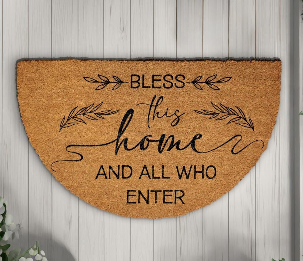 Bless This Home and All Who Enter Doormat, Christian Welcome Mat