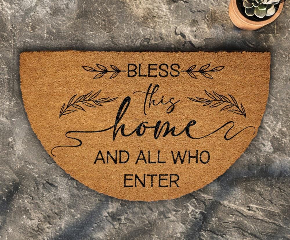 Bless This Home and All Who Enter Doormat, Christian Welcome Mat