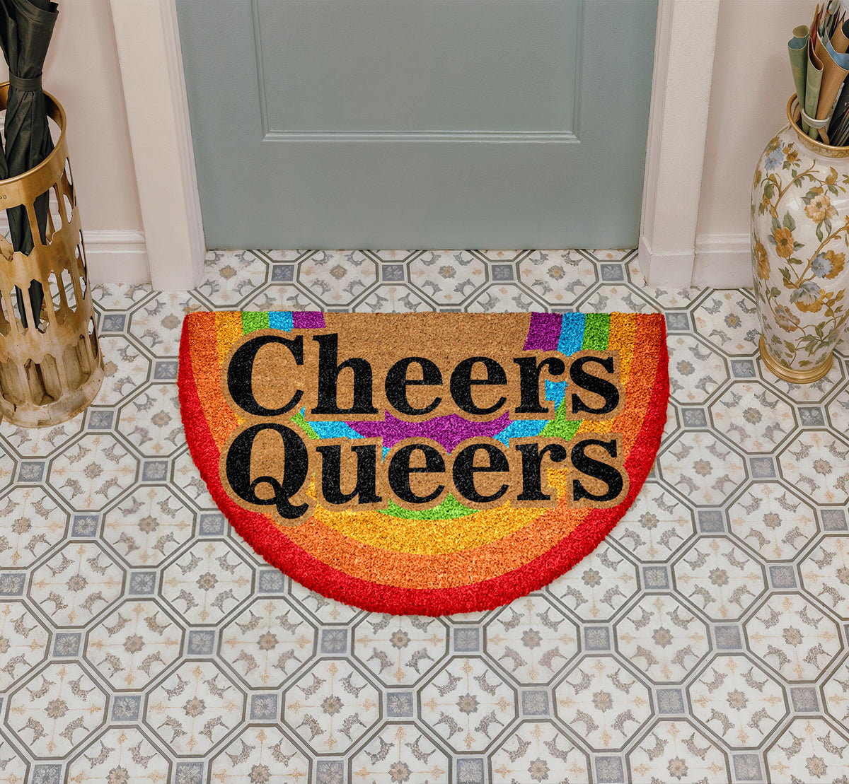 Cheers Queers Rainbow Doormat, LGBTQ+ Welcome Mat, Pride Supportive Home Decor