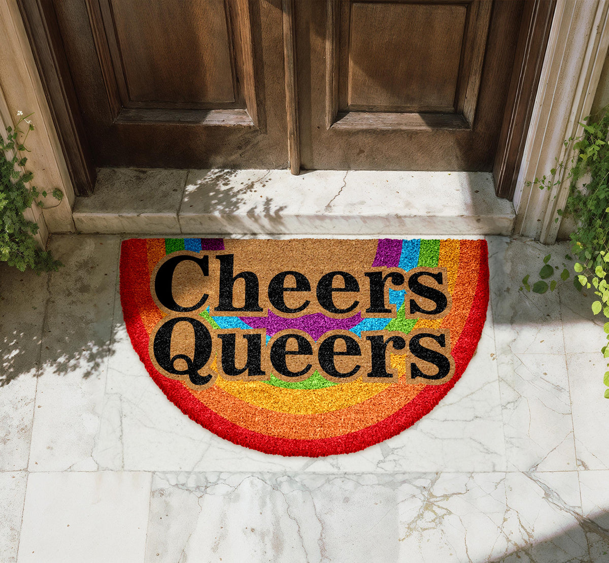 Cheers Queers Rainbow Doormat, LGBTQ+ Welcome Mat, Pride Supportive Home Decor