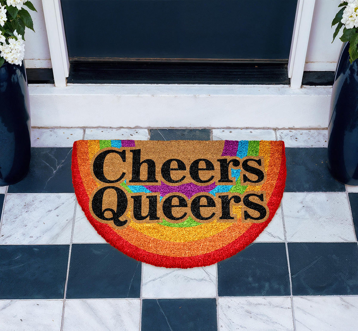 Cheers Queers Rainbow Doormat, LGBTQ+ Welcome Mat, Pride Supportive Home Decor