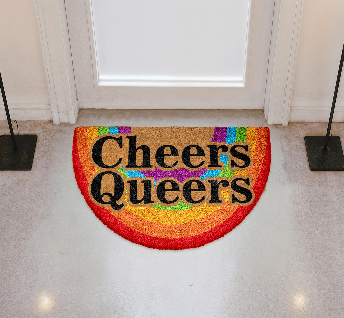 Cheers Queers Rainbow Doormat, LGBTQ+ Welcome Mat, Pride Supportive Home Decor