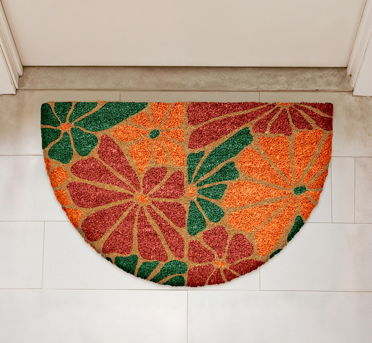 Bohemian Floral Welcome Mat, Vibrant Flower Doormat, Artistic Home Decor